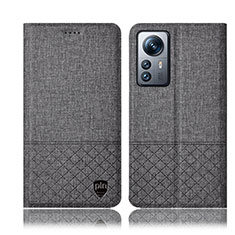 Coque Clapet Portefeuille Livre Tissu H12P pour Xiaomi Mi 12 5G Gris