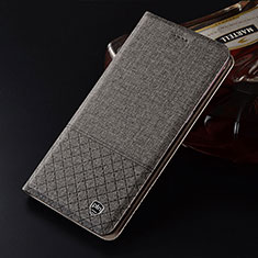 Coque Clapet Portefeuille Livre Tissu H12P pour Xiaomi Redmi Note 9 4G Gris