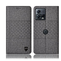 Coque Clapet Portefeuille Livre Tissu H13P pour Motorola Moto Edge 30 Fusion 5G Gris