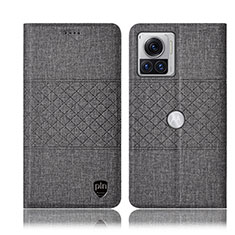 Coque Clapet Portefeuille Livre Tissu H13P pour Motorola Moto Edge 30 Ultra 5G Gris