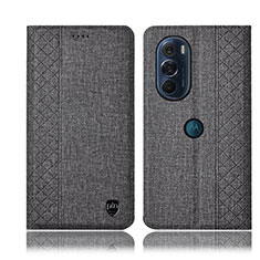 Coque Clapet Portefeuille Livre Tissu H13P pour Motorola Moto Edge Plus (2022) 5G Gris