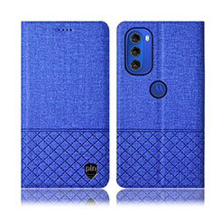 Coque Clapet Portefeuille Livre Tissu H13P pour Motorola Moto G51 5G Bleu