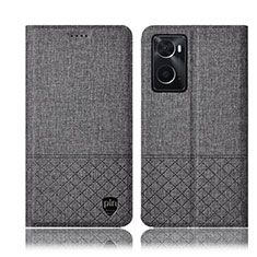 Coque Clapet Portefeuille Livre Tissu H13P pour Oppo A36 Gris