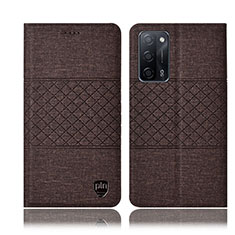 Coque Clapet Portefeuille Livre Tissu H13P pour Oppo A53s 5G Marron