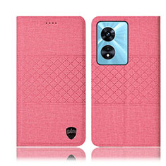 Coque Clapet Portefeuille Livre Tissu H13P pour Oppo A58x 5G Rose