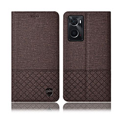 Coque Clapet Portefeuille Livre Tissu H13P pour Oppo A76 Marron