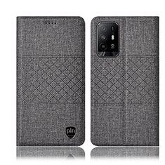 Coque Clapet Portefeuille Livre Tissu H13P pour Oppo A94 5G Gris