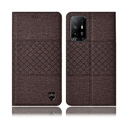 Coque Clapet Portefeuille Livre Tissu H13P pour Oppo F19 Pro+ Plus 5G Marron