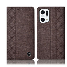 Coque Clapet Portefeuille Livre Tissu H13P pour Oppo Find X5 5G Marron