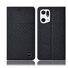 Coque Clapet Portefeuille Livre Tissu H13P pour Oppo Find X5 5G Noir