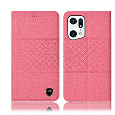 Coque Clapet Portefeuille Livre Tissu H13P pour Oppo Find X5 5G Rose