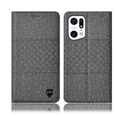 Coque Clapet Portefeuille Livre Tissu H13P pour Oppo Find X5 Pro 5G Gris