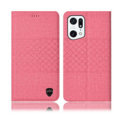 Coque Clapet Portefeuille Livre Tissu H13P pour Oppo Find X5 Pro 5G Rose