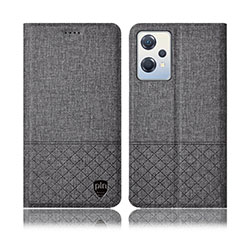 Coque Clapet Portefeuille Livre Tissu H13P pour Oppo K10X 5G Gris