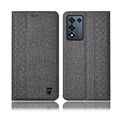 Coque Clapet Portefeuille Livre Tissu H13P pour Oppo K9S 5G Gris