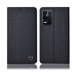 Coque Clapet Portefeuille Livre Tissu H13P pour Oppo K9X 5G Noir