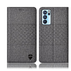 Coque Clapet Portefeuille Livre Tissu H13P pour Oppo Reno6 Pro 5G India Gris