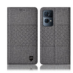 Coque Clapet Portefeuille Livre Tissu H13P pour Oppo Reno7 Pro 5G Gris