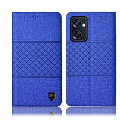 Coque Clapet Portefeuille Livre Tissu H13P pour Oppo Reno7 SE 5G Bleu