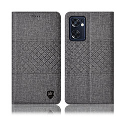 Coque Clapet Portefeuille Livre Tissu H13P pour Oppo Reno7 SE 5G Gris