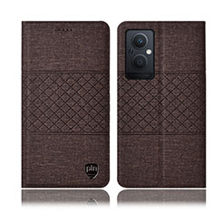 Coque Clapet Portefeuille Livre Tissu H13P pour Oppo Reno8 Z 5G Marron