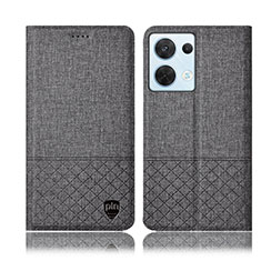 Coque Clapet Portefeuille Livre Tissu H13P pour Oppo Reno9 5G Gris