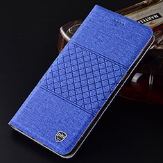 Coque Clapet Portefeuille Livre Tissu H13P pour Samsung Galaxy S21 Ultra 5G Bleu