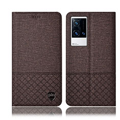 Coque Clapet Portefeuille Livre Tissu H13P pour Vivo iQOO 8 5G Marron