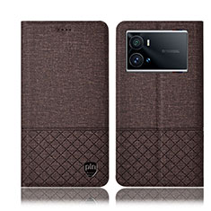 Coque Clapet Portefeuille Livre Tissu H13P pour Vivo iQOO 9 5G Marron