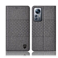 Coque Clapet Portefeuille Livre Tissu H13P pour Xiaomi Mi 12 5G Gris