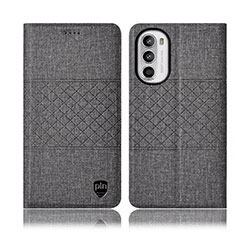 Coque Clapet Portefeuille Livre Tissu H14P pour Motorola Moto Edge (2022) 5G Gris