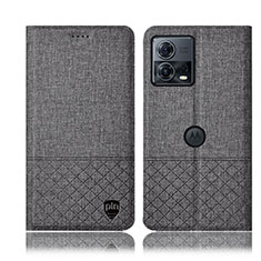 Coque Clapet Portefeuille Livre Tissu H14P pour Motorola Moto Edge 30 Fusion 5G Gris