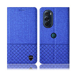 Coque Clapet Portefeuille Livre Tissu H14P pour Motorola Moto Edge 30 Pro 5G Bleu