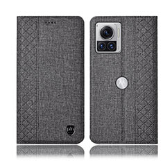 Coque Clapet Portefeuille Livre Tissu H14P pour Motorola Moto Edge 30 Ultra 5G Gris