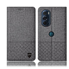 Coque Clapet Portefeuille Livre Tissu H14P pour Motorola Moto Edge Plus (2022) 5G Gris