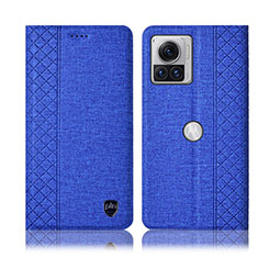 Coque Clapet Portefeuille Livre Tissu H14P pour Motorola Moto Edge X30 Pro 5G Bleu