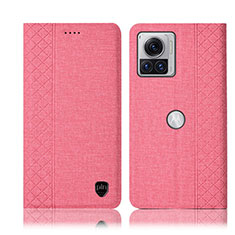 Coque Clapet Portefeuille Livre Tissu H14P pour Motorola Moto Edge X30 Pro 5G Rose