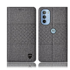 Coque Clapet Portefeuille Livre Tissu H14P pour Motorola Moto G41 Gris