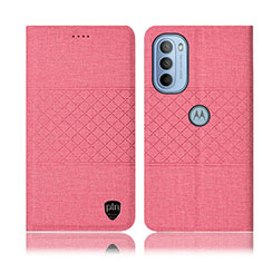 Coque Clapet Portefeuille Livre Tissu H14P pour Motorola Moto G41 Rose