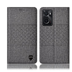 Coque Clapet Portefeuille Livre Tissu H14P pour Oppo A36 Gris