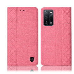 Coque Clapet Portefeuille Livre Tissu H14P pour Oppo A53s 5G Rose