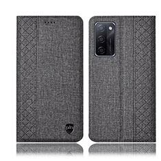 Coque Clapet Portefeuille Livre Tissu H14P pour Oppo A55S 5G Gris