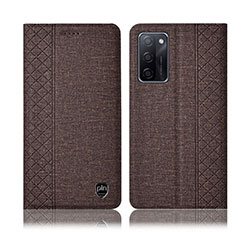 Coque Clapet Portefeuille Livre Tissu H14P pour Oppo A55S 5G Marron