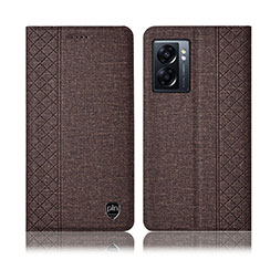 Coque Clapet Portefeuille Livre Tissu H14P pour Oppo A57 5G Marron