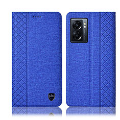 Coque Clapet Portefeuille Livre Tissu H14P pour Oppo A77 5G Bleu