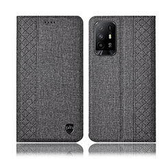 Coque Clapet Portefeuille Livre Tissu H14P pour Oppo A94 5G Gris