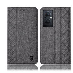 Coque Clapet Portefeuille Livre Tissu H14P pour Oppo A96 5G Gris