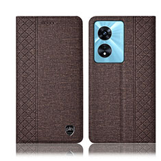 Coque Clapet Portefeuille Livre Tissu H14P pour Oppo A98 5G Marron