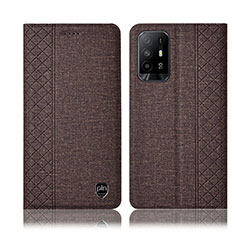 Coque Clapet Portefeuille Livre Tissu H14P pour Oppo F19 Pro+ Plus 5G Marron