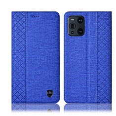 Coque Clapet Portefeuille Livre Tissu H14P pour Oppo Find X3 5G Bleu